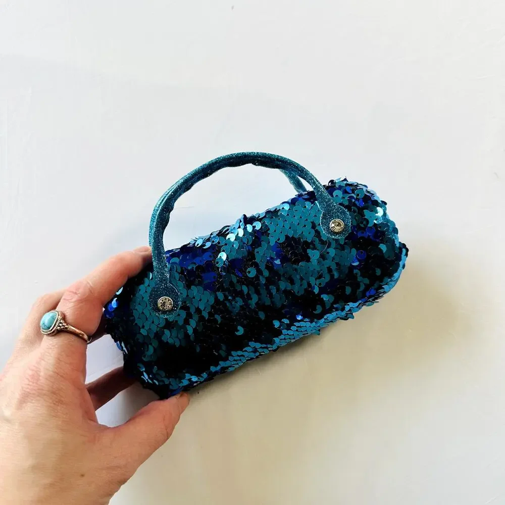 ❣️LOWEST PRICE❣️ Justice Blue Sequin Kids Sunglass Case Purse